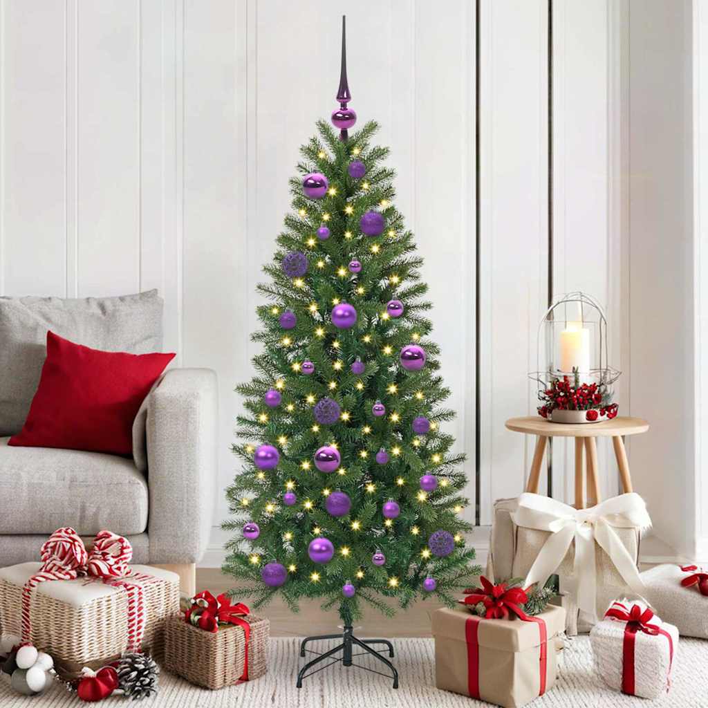 60 Piece Christmas Ball Set With Peak And 150 Leds White&Gey