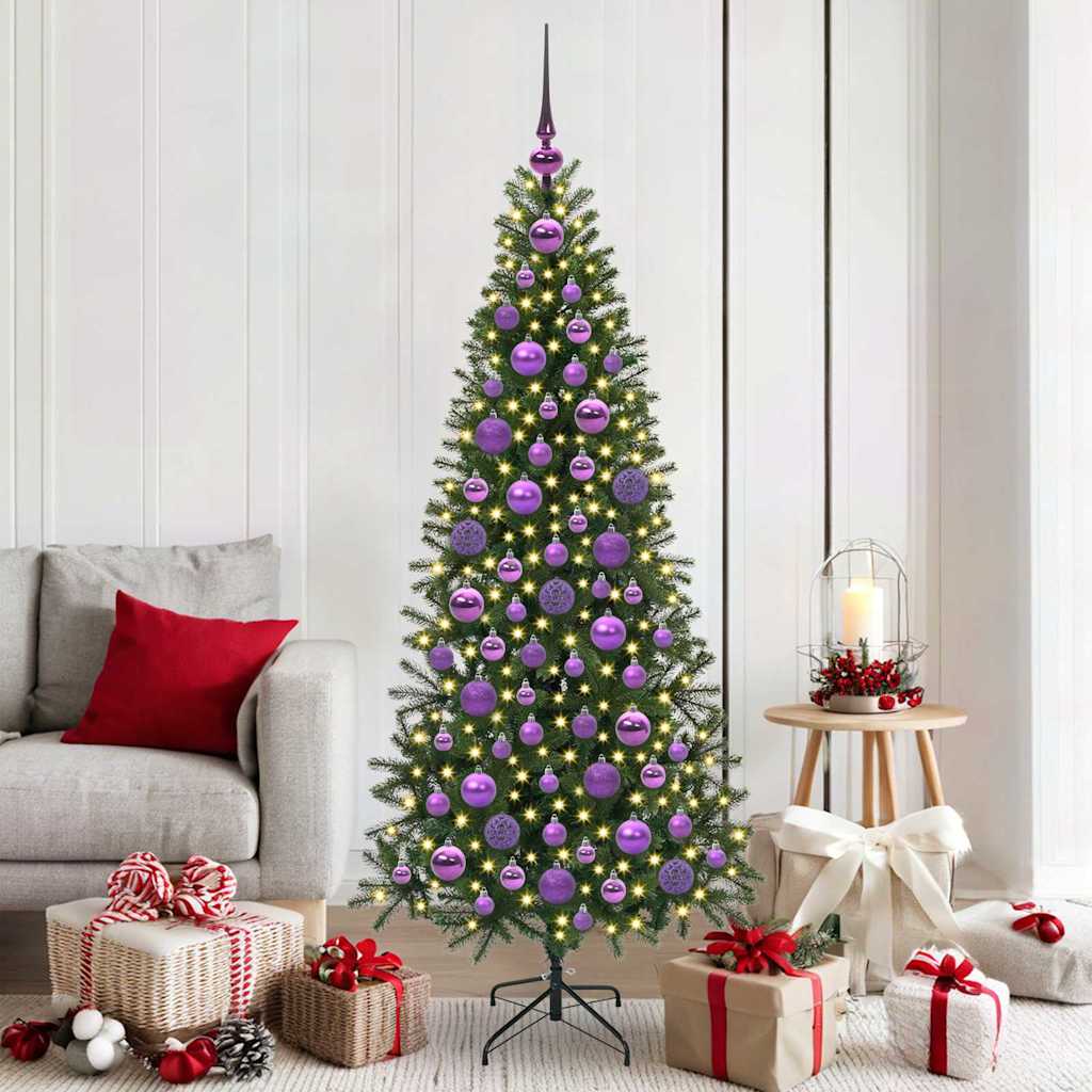 60 Piece Christmas Ball Set With Peak And 150 Leds White&Gey