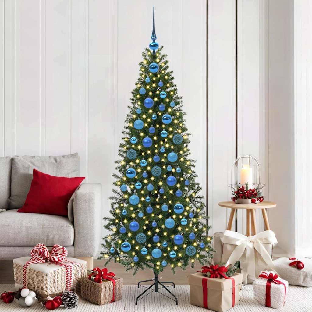 60 Piece Christmas Ball Set With Peak And 150 Leds White&Gey