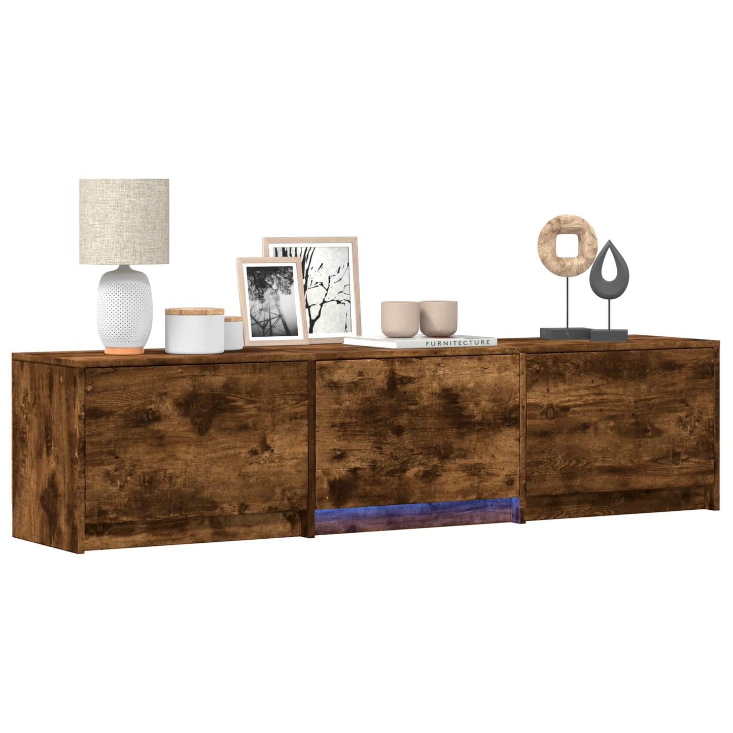 vidaXL TV Cabinet with LED Smoked Oak 165 x 34 x 40 cm Engineered Wood