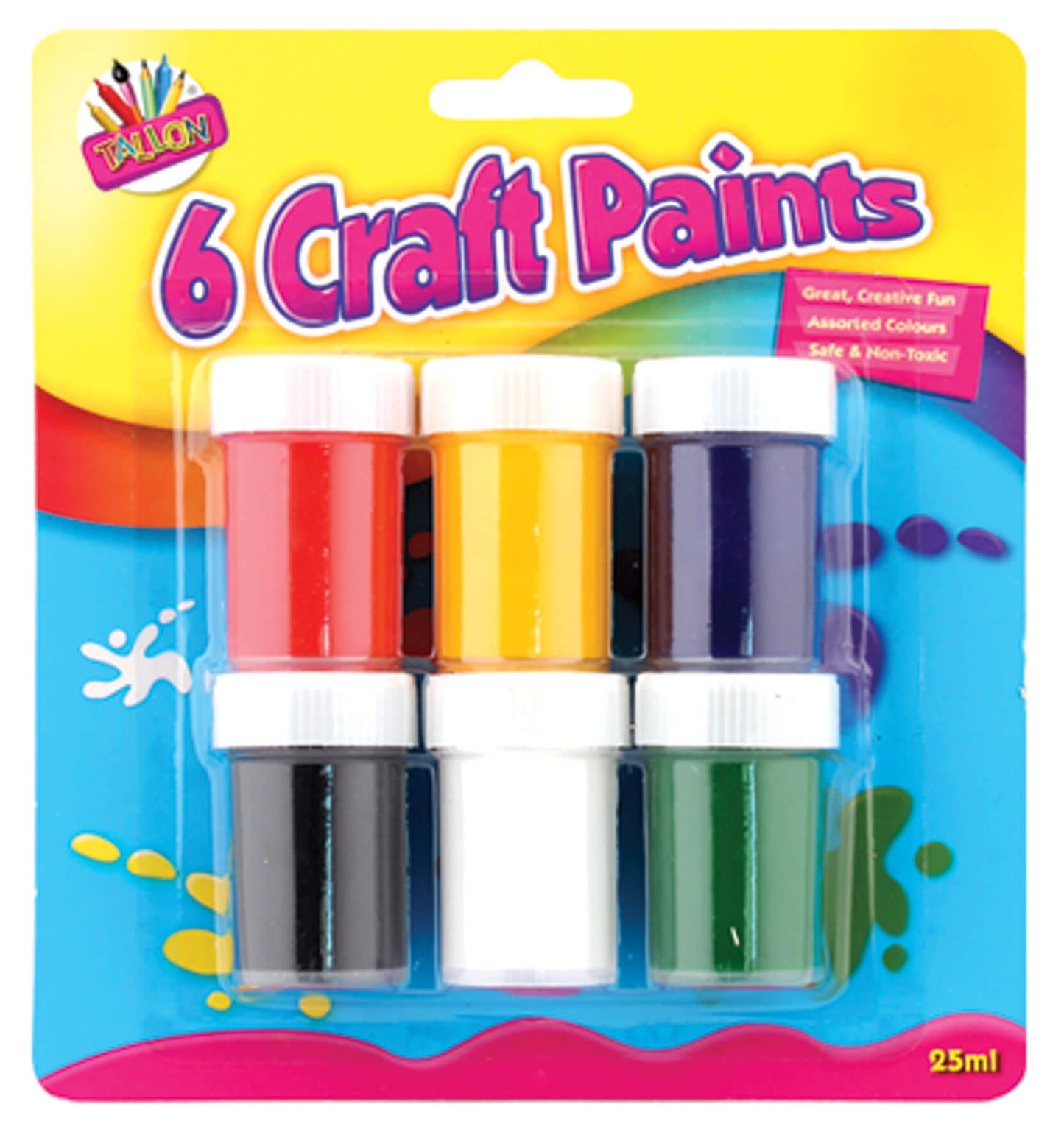 Children's Pack of 6 Colourful Non-Toxic 25ml Craft Paint Pots