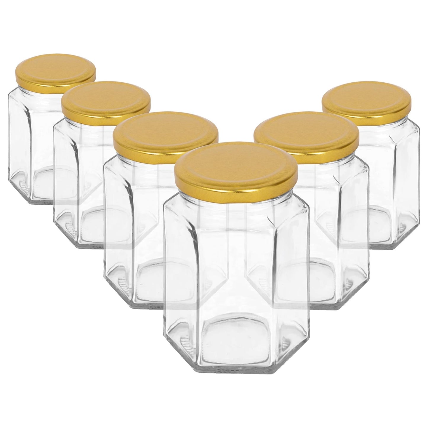 250ml Hexagonal Glass Jam Jars with Lids - Pack of Six