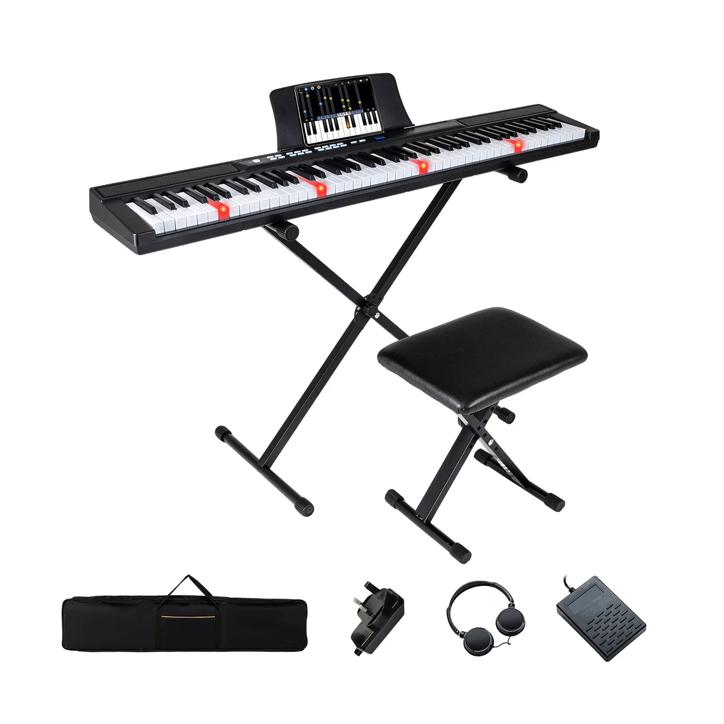 88-Key Electric Piano Keyboard Digital Piano with Adjustable Stand and Stool-Black