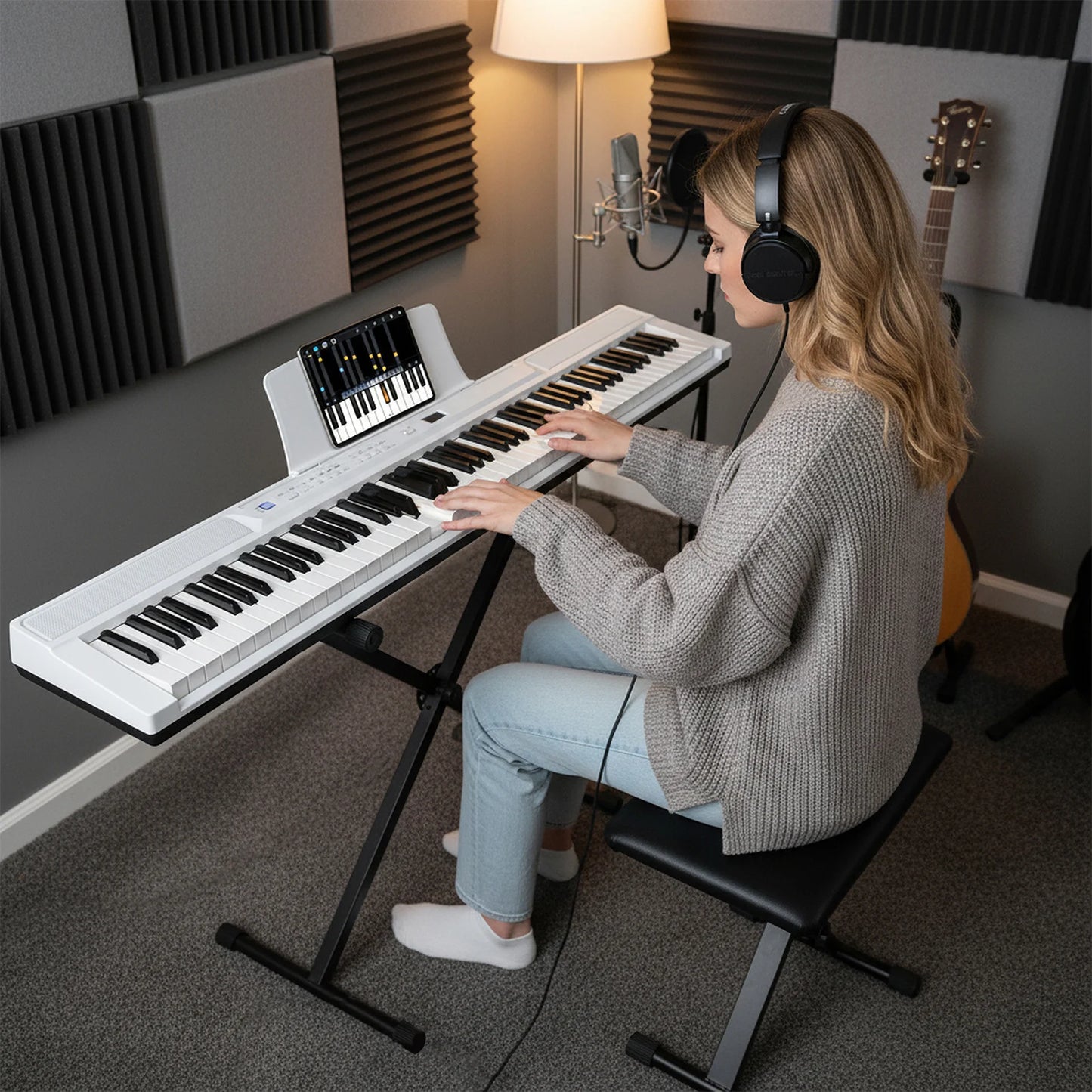 88-Key Electric Piano Keyboard Digital Piano with Adjustable Stand and Stool-Black