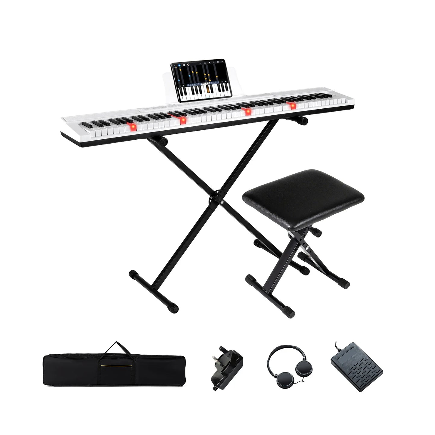 88-Key Electric Piano Keyboard Digital Piano with Adjustable Stand and Stool-Black