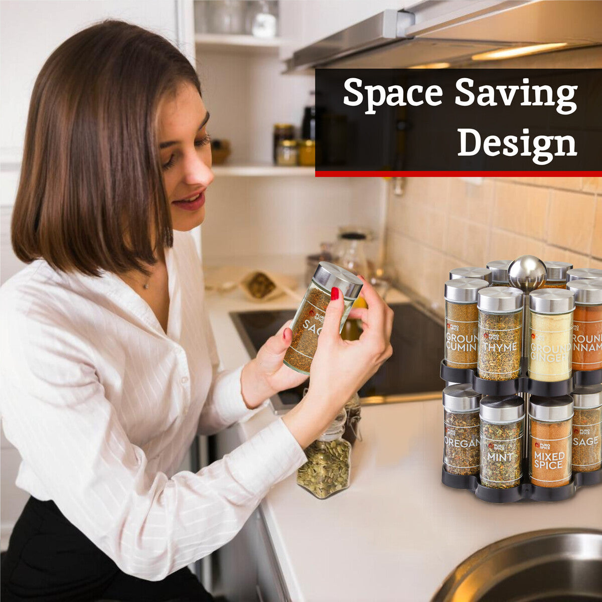 Puro Revolving Spice Rack with 16 Spices and Herbs