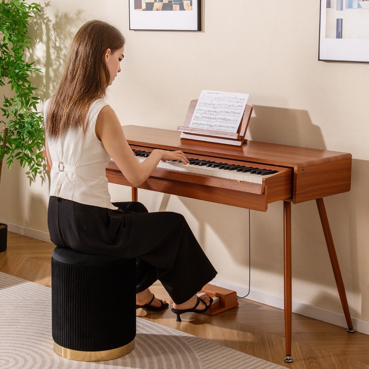 88-Key Graded Hammer Action Weighted Keyboard Full-size Electric Piano-Brown