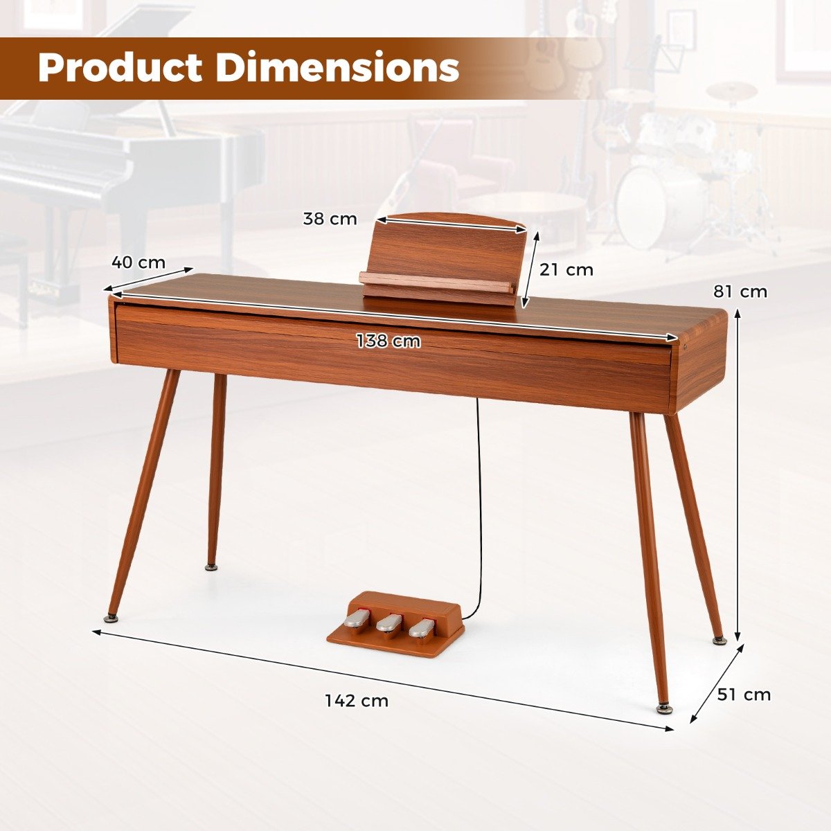 88-Key Graded Hammer Action Weighted Keyboard Full-size Electric Piano-Brown