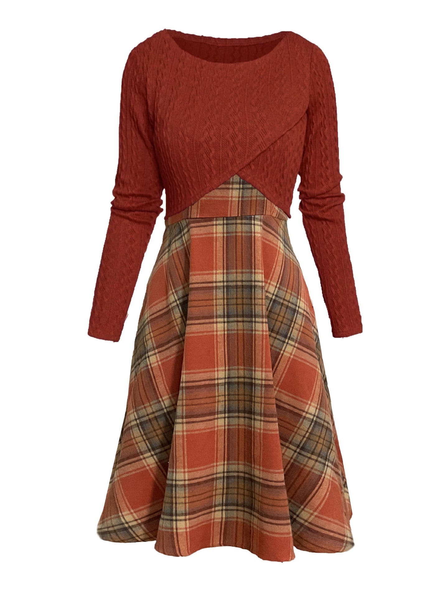 Womens Two-pieces Set, Knitted Long-sleeve Top And Dress