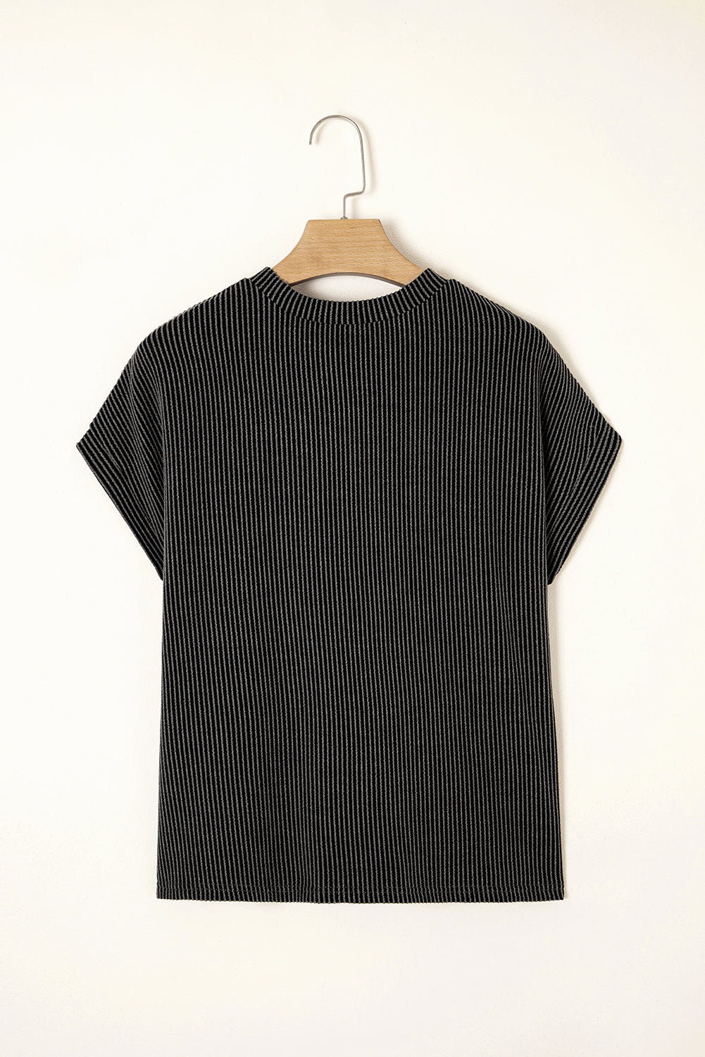 Light Blue Corded Knit Color Block Pocketed Crew Neck T Shirt