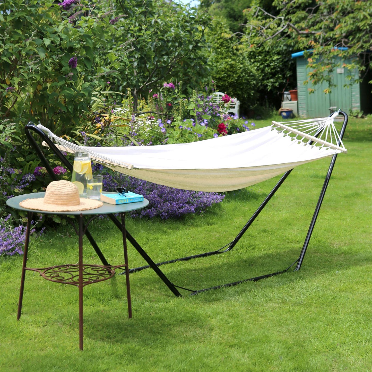 Deluxe Cotton Garden Hammock with Metal Stand