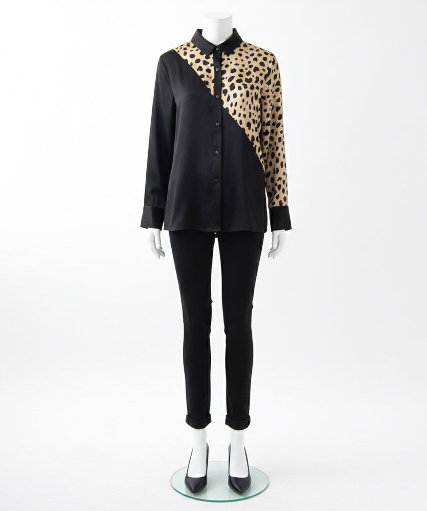 Women's Leopard Print Silk Long Sleeve Shirt - Premium Modest Blouse