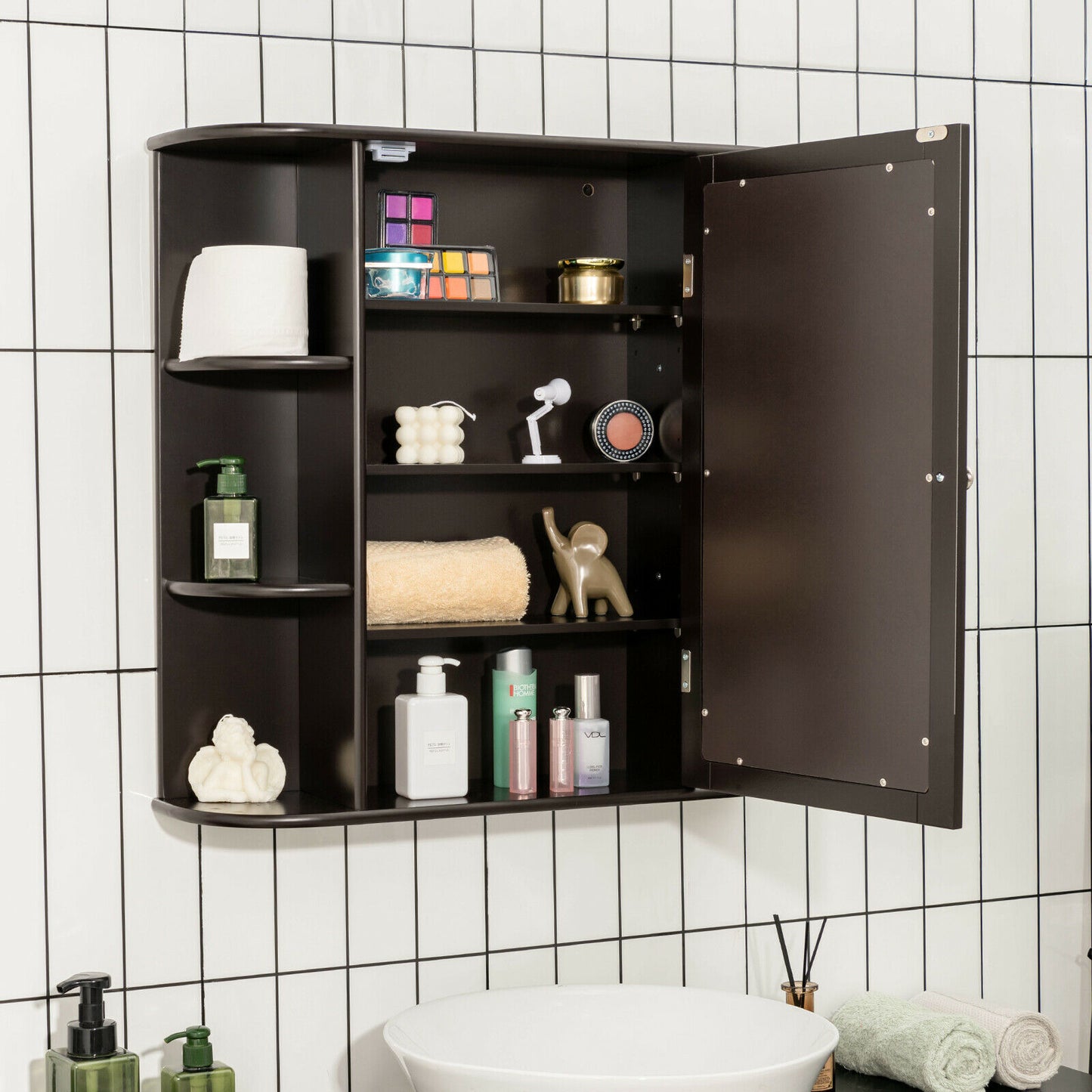 3-Tier Mirrored Wall Mounted Bathroom Cabinet-Grey