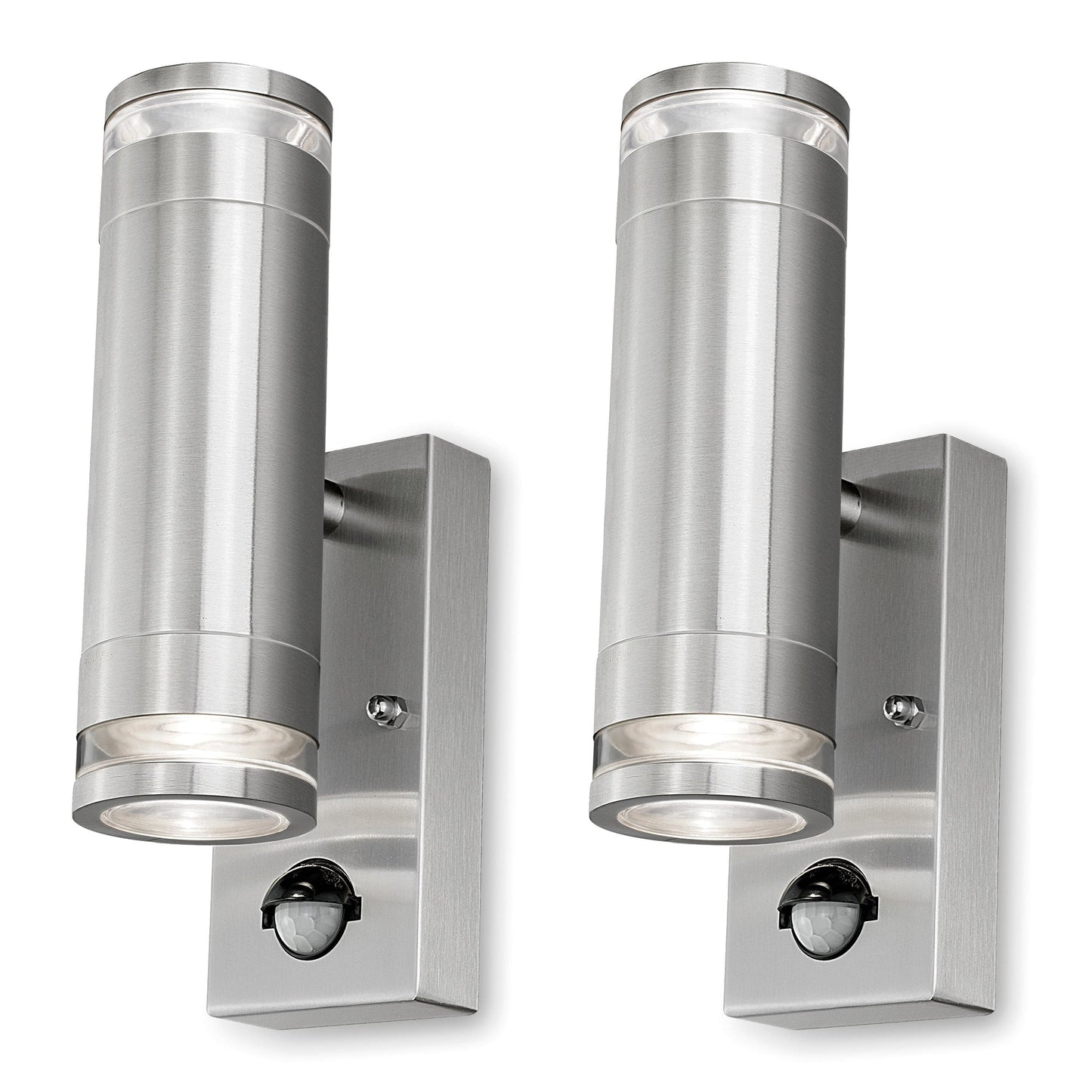 4lite Marinus GU10 Bi-Directional Outdoor Wall Light with PIR - Stainless Steel