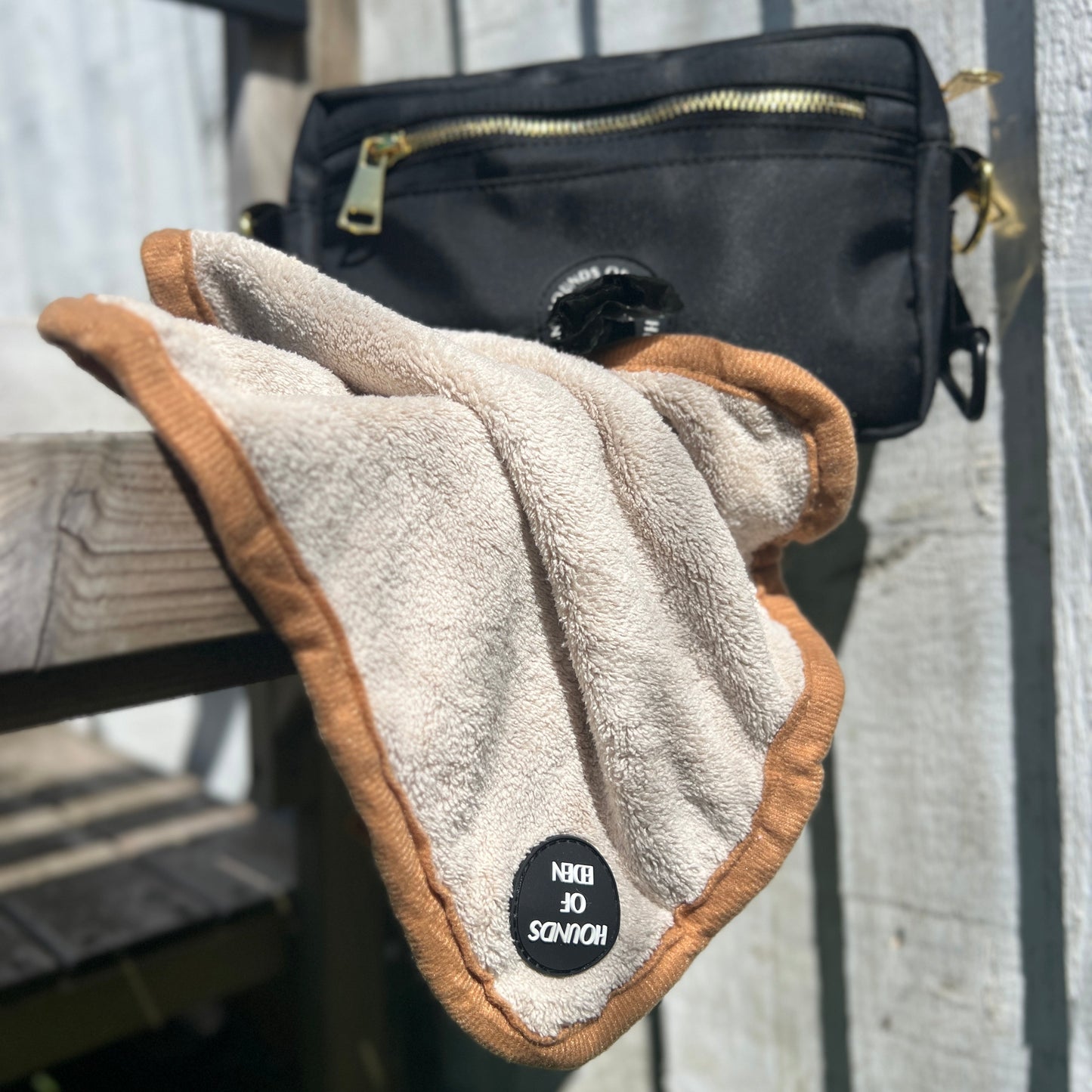 Mini Dog Towel + Clip, Beige & Brown