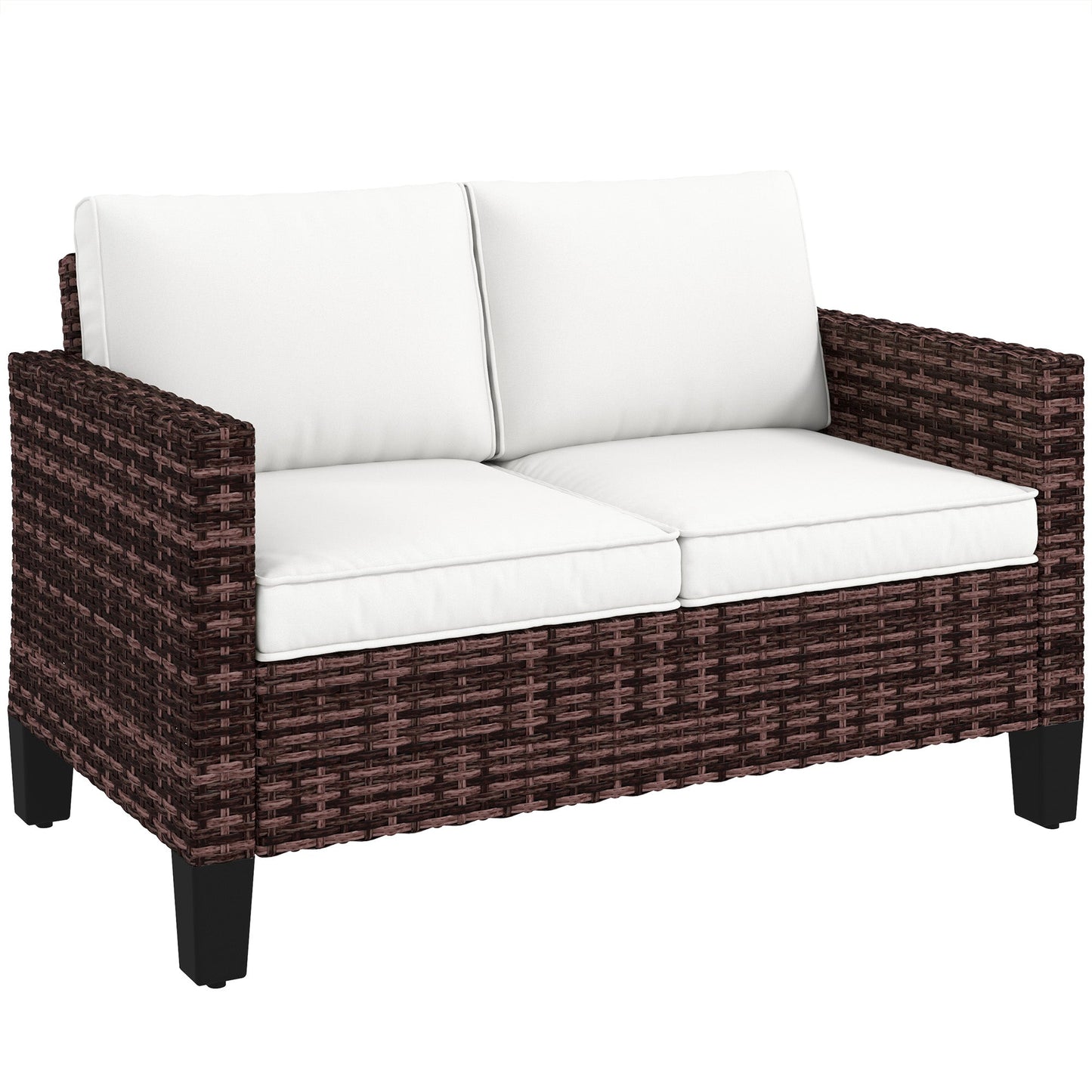 Outsunny Rattan Sofa with Cushions, 2 Seater Garden Furniture