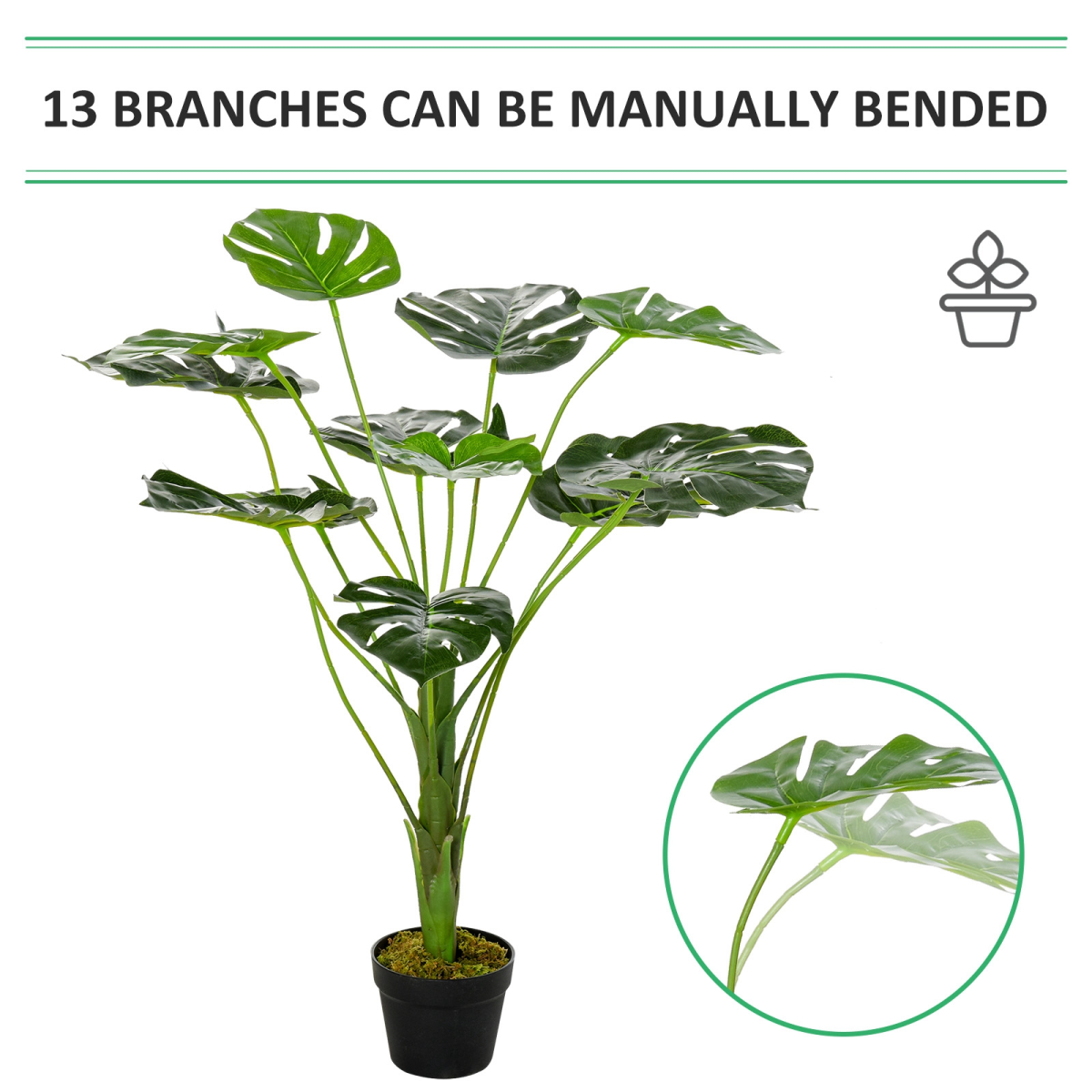 Artificial Monstera Tree 13 Leaves & Nursery Pot, Fake Tropical Palm Tree 85cm