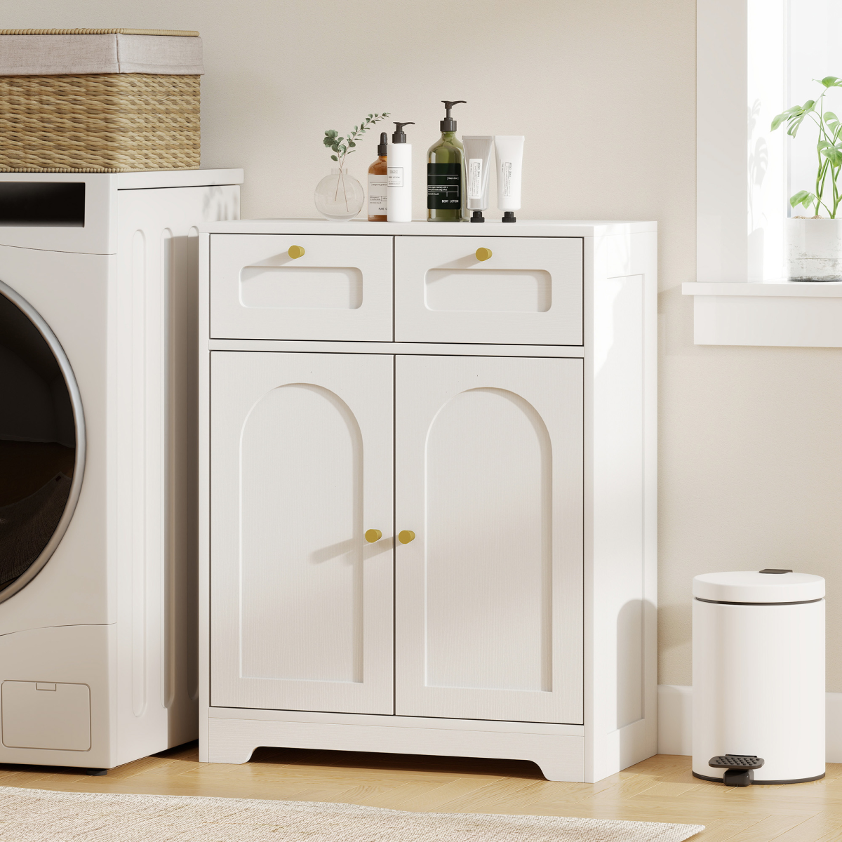HOMCOM Bathroom Floor Cabinet, Bathroom Storage Unit with 2 Doors, White