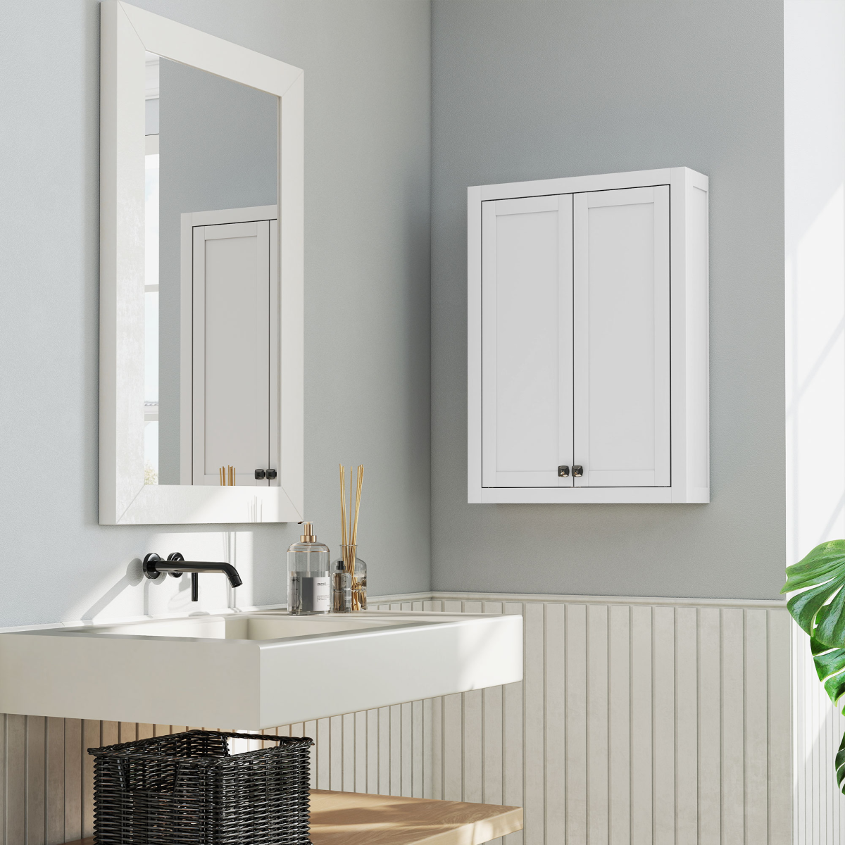 HOMCOM Wall Mounted Storage with Adjustable Shelves, Bathroom Wall Cabinet