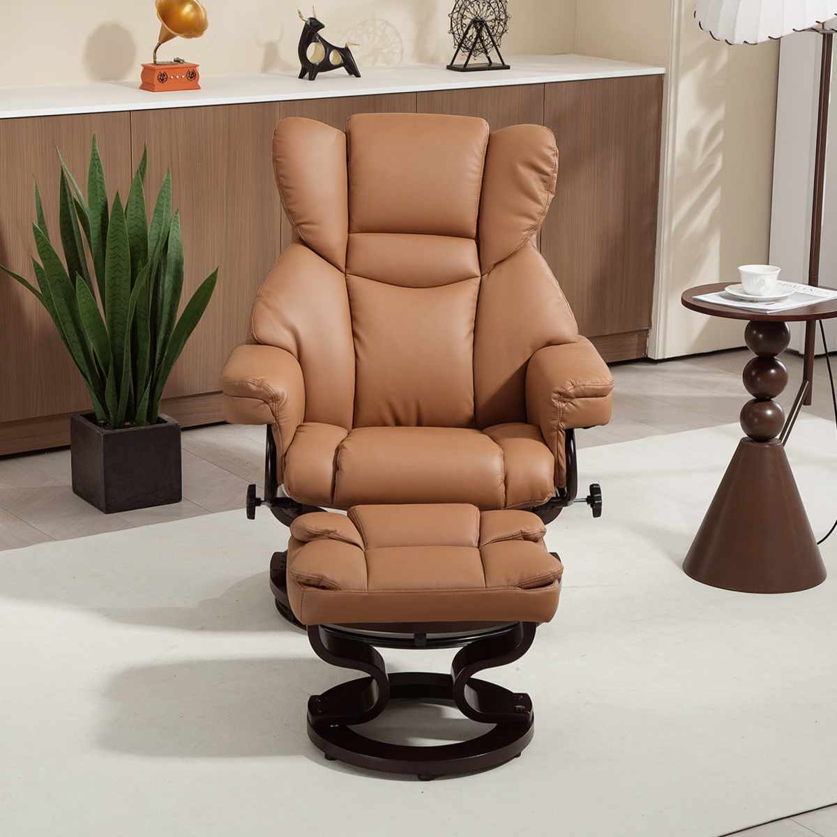 HOMCOM PU Leather Manual Reclining Armchair Footstool Padded Seat Brown
