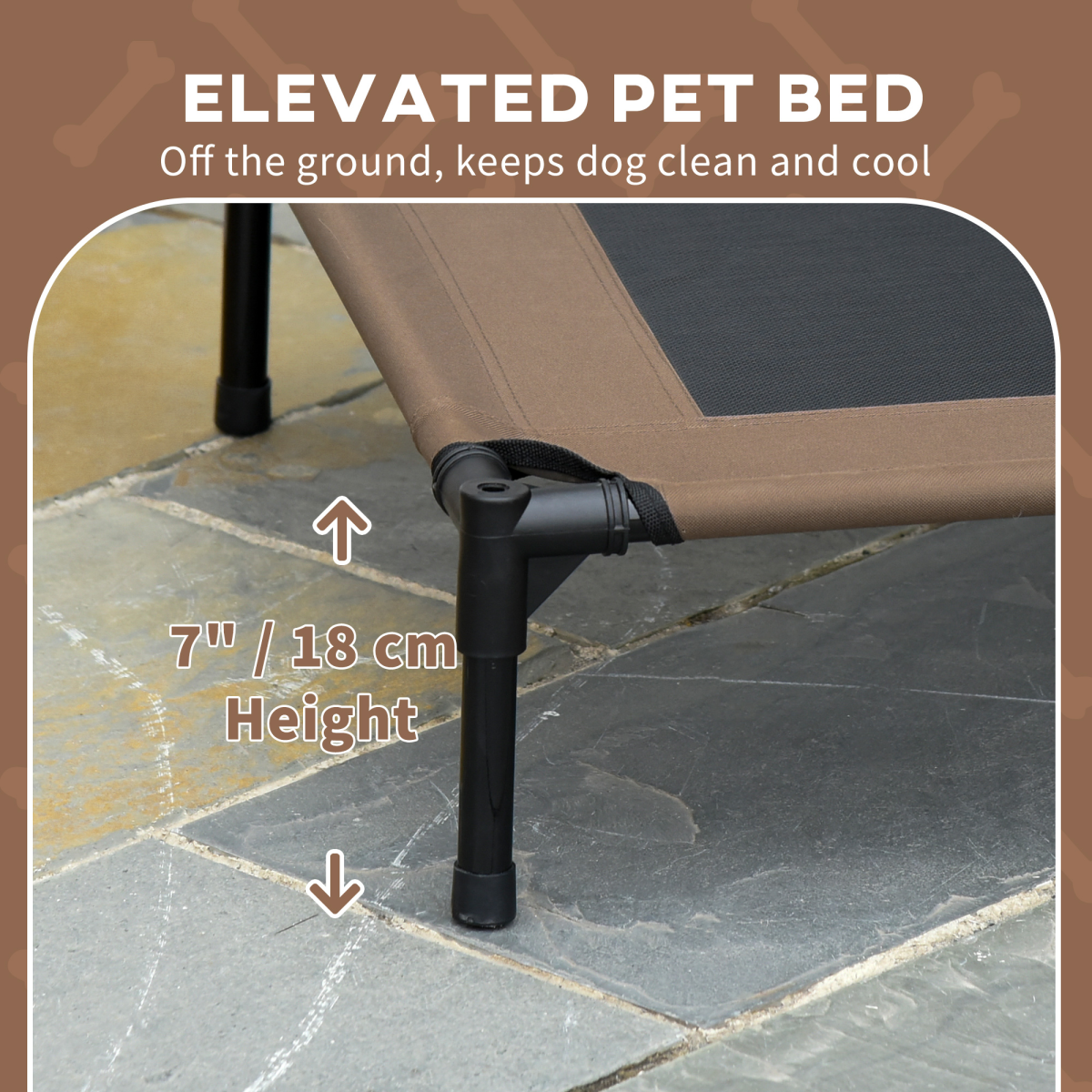 PawHut 76cm Elevated Dog Bed Cooling Raised Pet Cot UV Protection Canopy Coffee