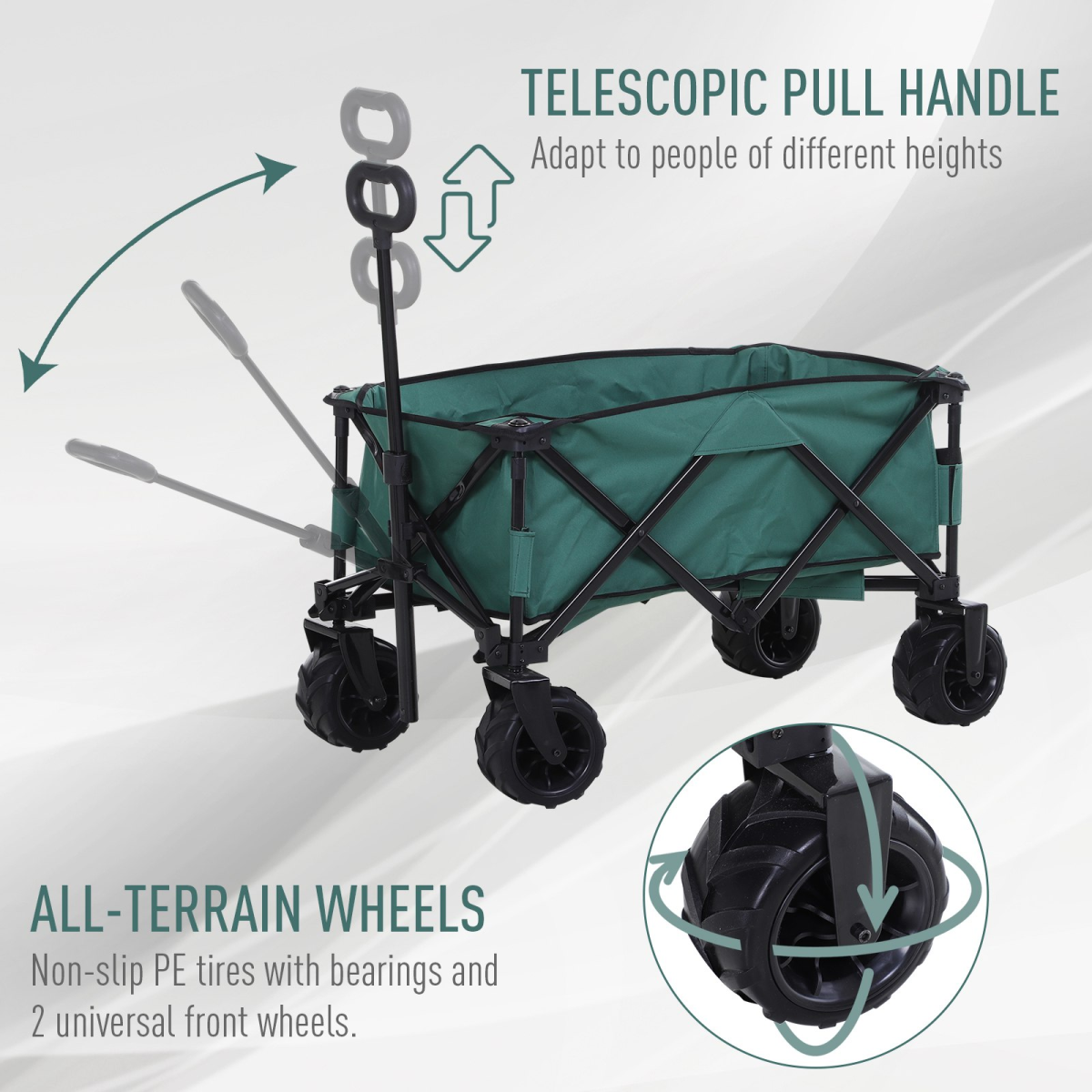 Outsunny Outdoor Cart Folding Cargo Wagon Trailer Beach w/ Telescopic Handle