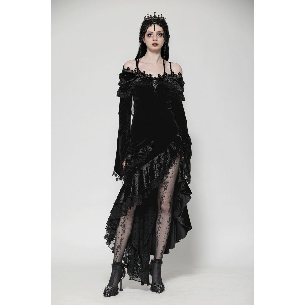 Dark in Love Kaia Midnight Mystique Velvet Ruffle Off-Shoulder Mermaid Dress