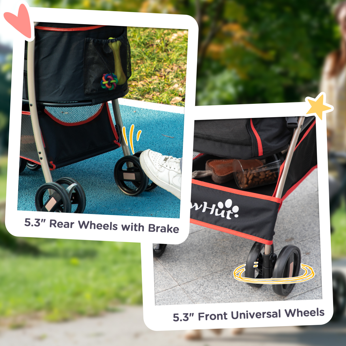 PawHut 3 In 1 Pet Stroller, Detachable Dog Cat Travel Carriage - Red