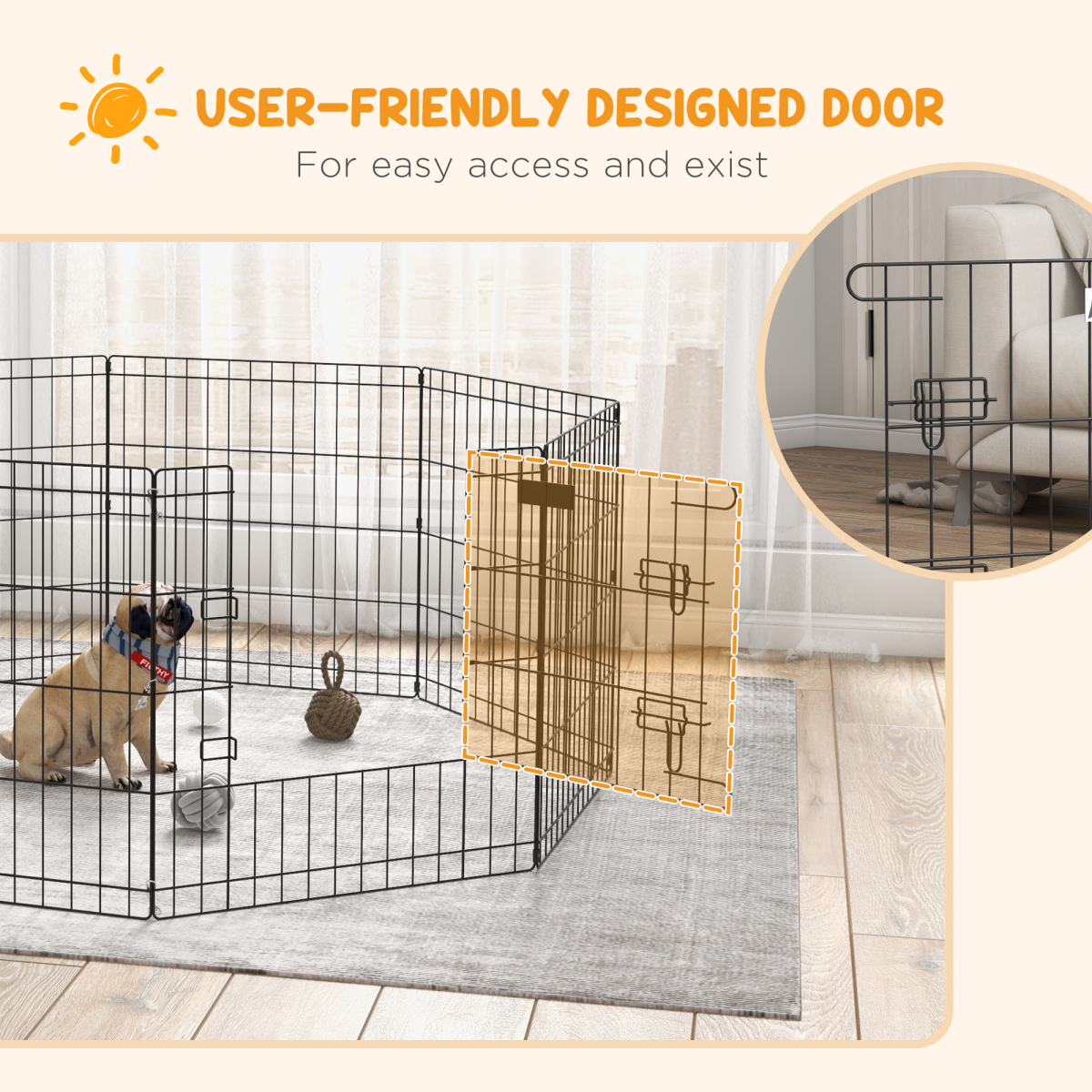 PawHut 24" Pet Dog Playpen, Puppy Cage, Eight-Panel Metal Fence, Run, Garden