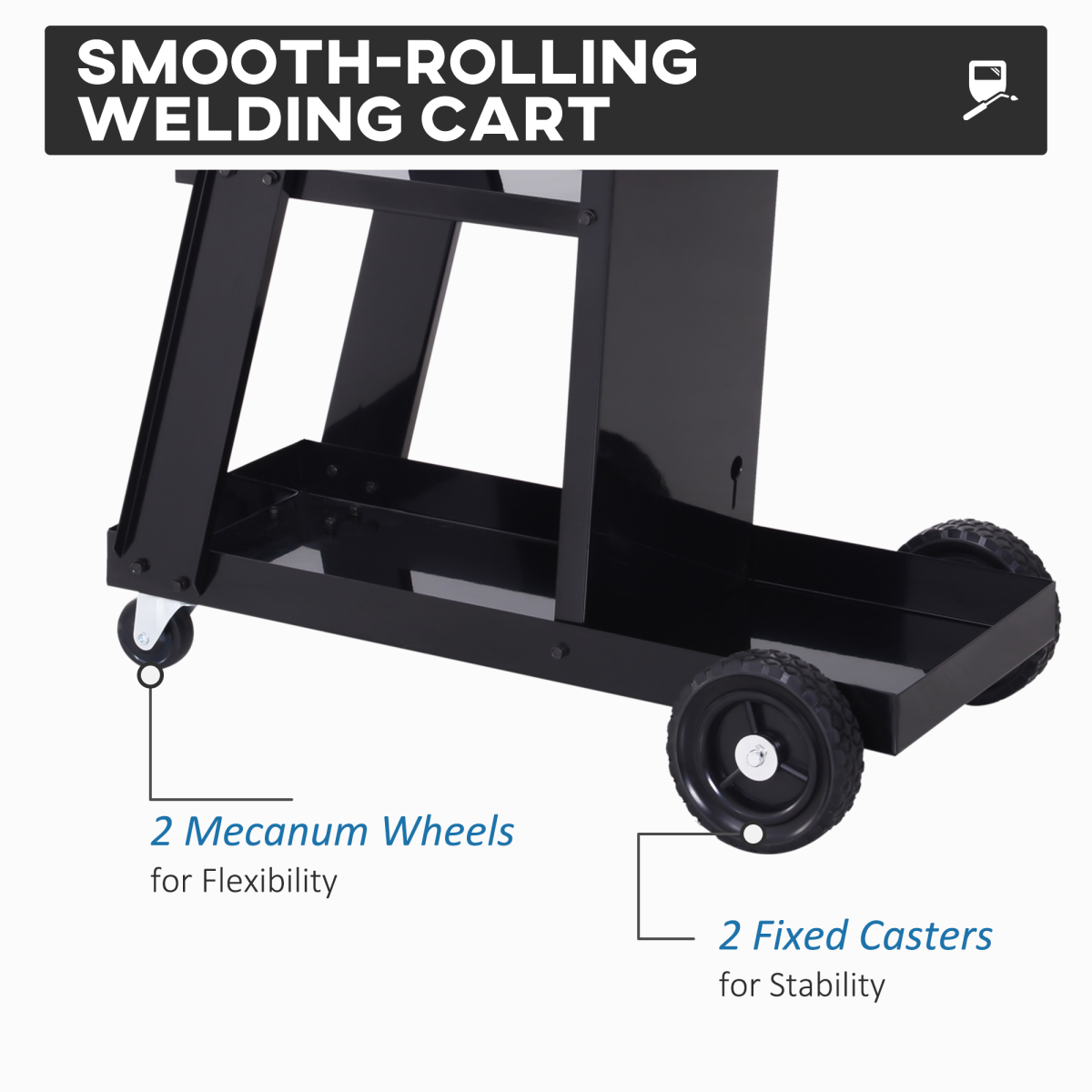 Welding Cart Welder Trolley Garage for Gas Bottle Wheels, Black