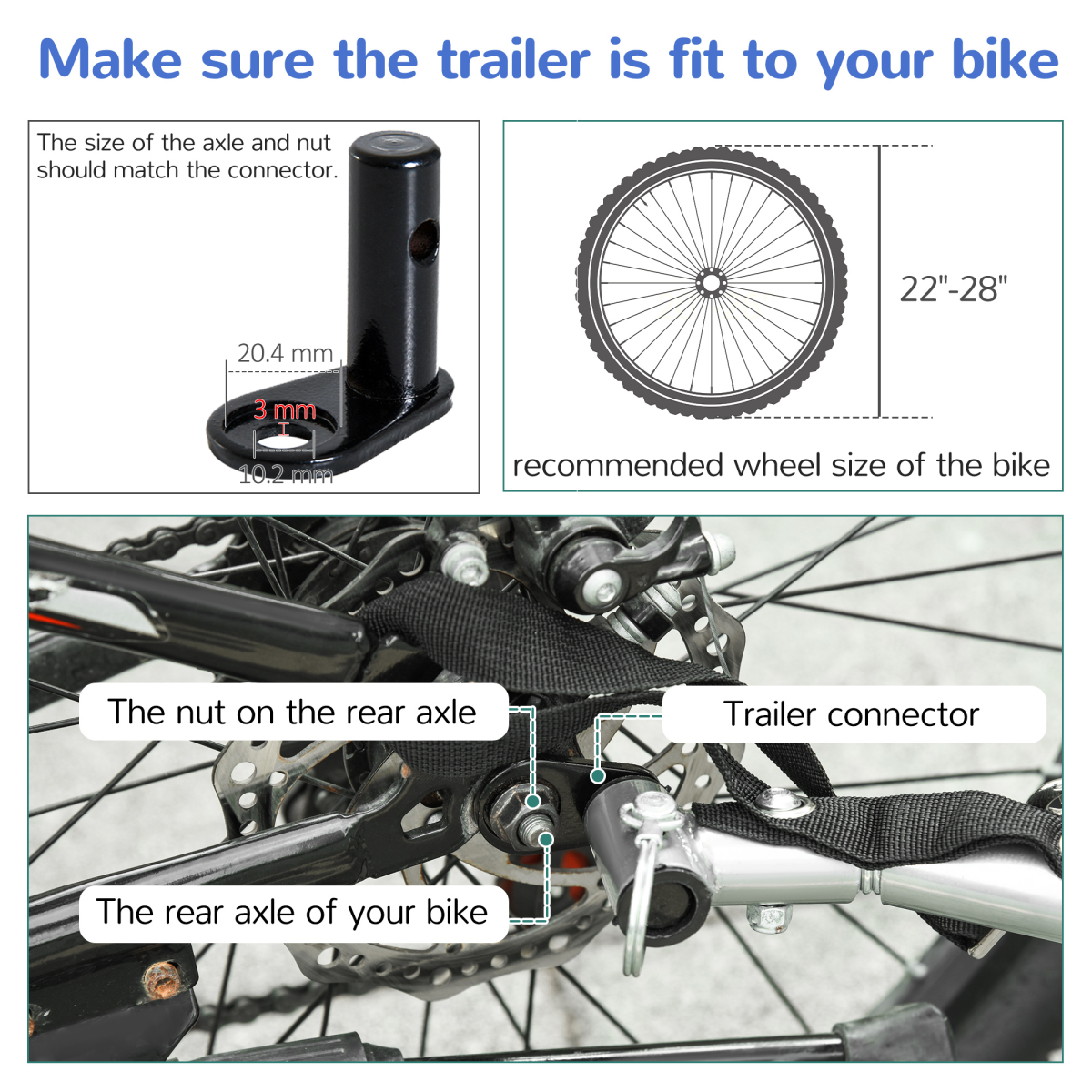 18m+ 2-Seat Child Bike Trailer for Kid w/ Steel Frame Seat Belt Blue