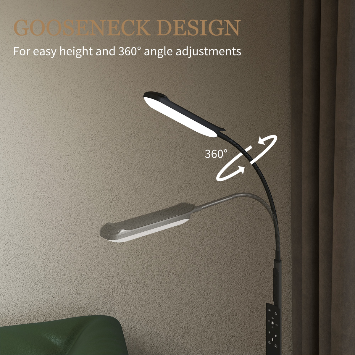 HOMCOM LED Floor Lamp for Living Room with Magnetic Remote Control, Black