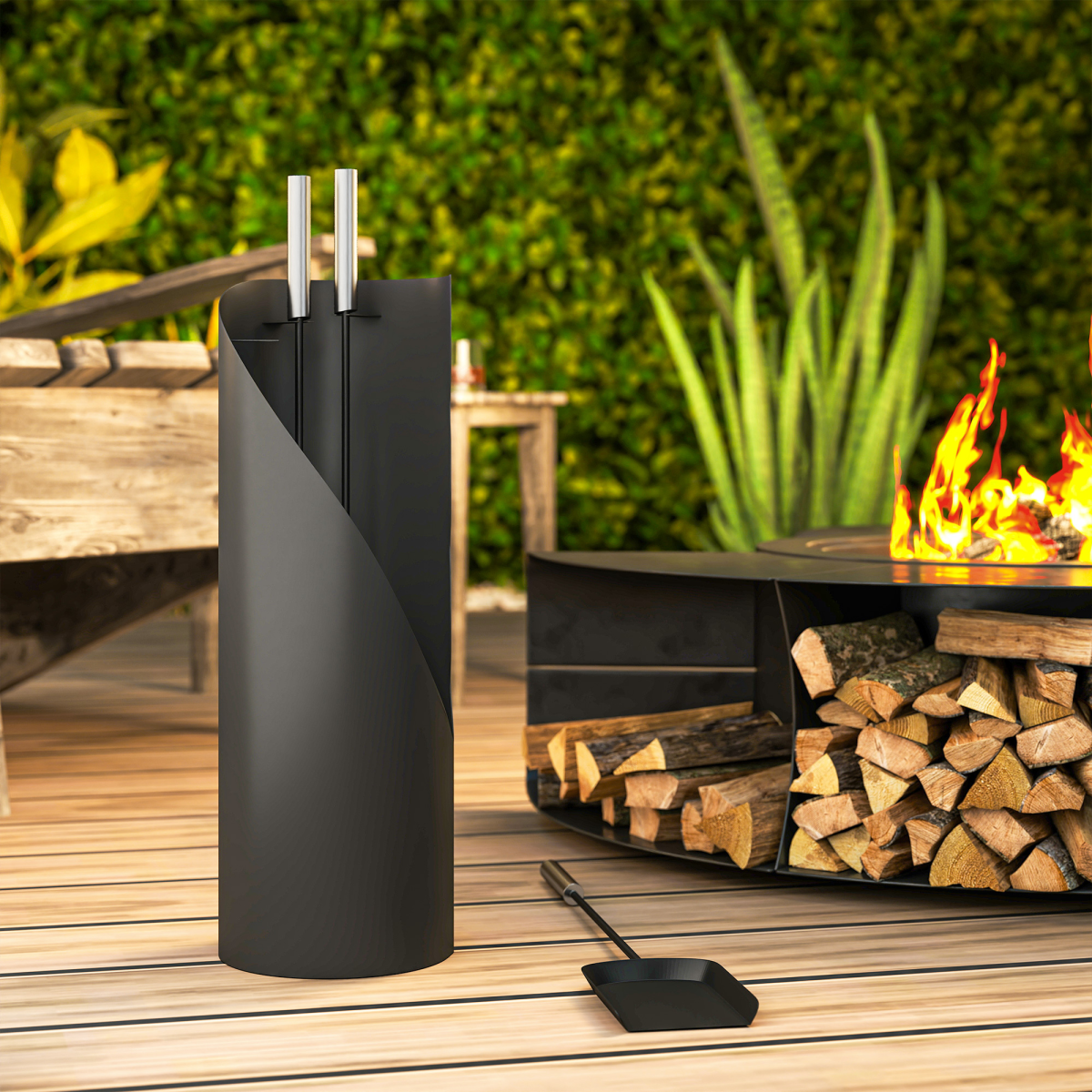Outsunny 4 PCS Fireplace Companion Set, Metal Fireside Companion Set, Black