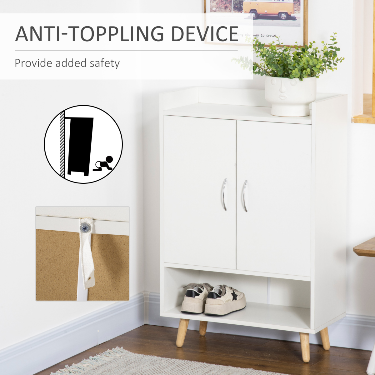 Modern Shoe Cabinet Storage Organizer w/ Doors and Shelves for Entryway