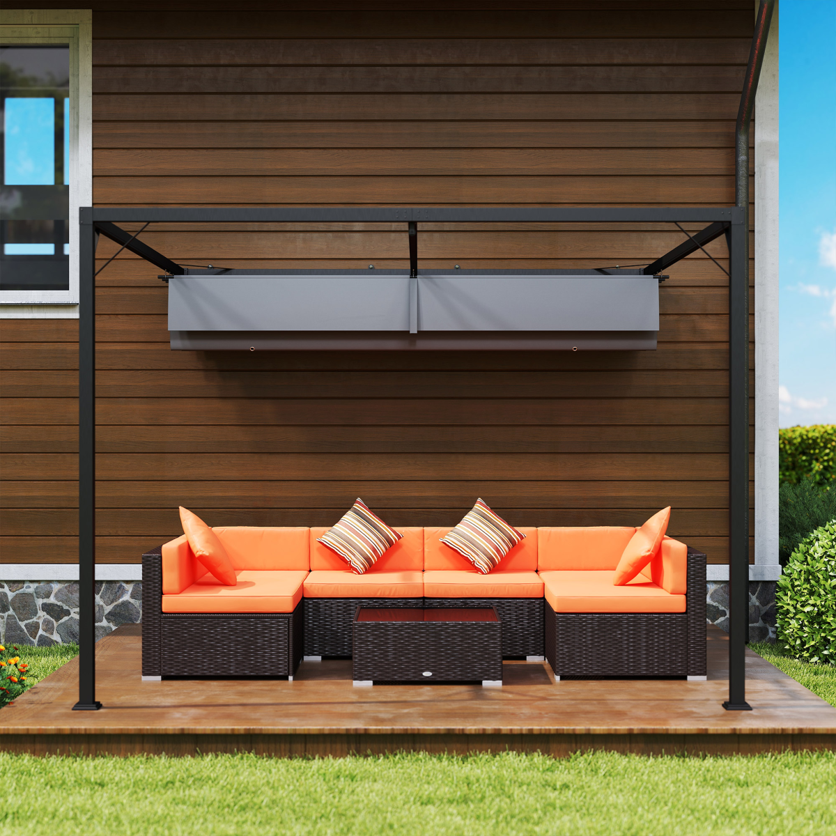 Outsunny 3 x 3(m) Outdoor Pergola Retractable Canopy Wall Mounted, Grey