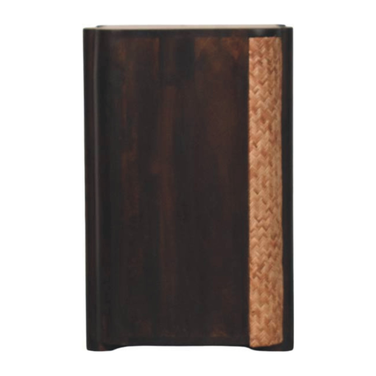 Artisan Furniture Solid Wood Rattan Curve Edge Nightstand, 2 Drawers, 1 Shelf, Brown