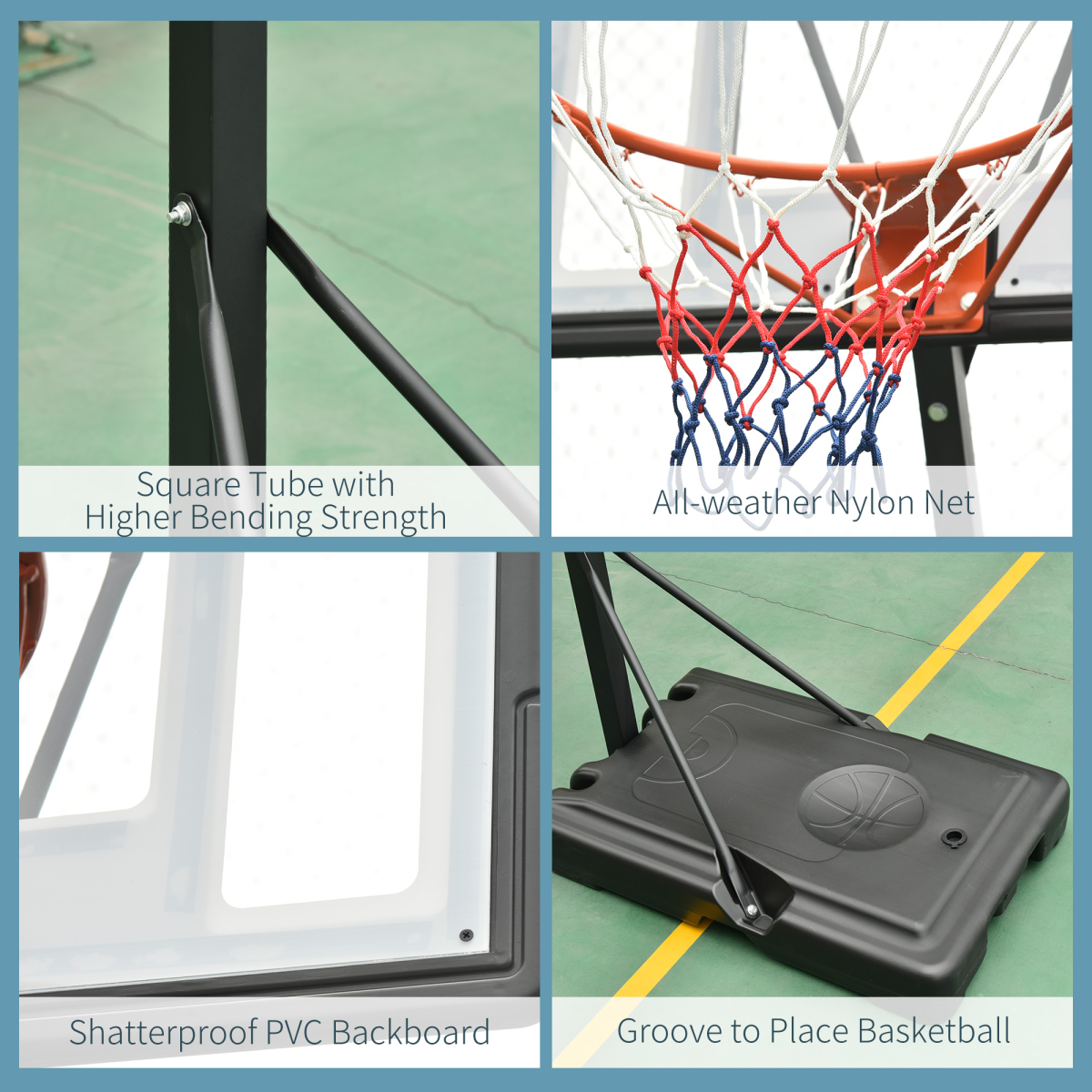 Basketball Hoop Freestanding 255-305cm Height Adjustable Stand  Wheels HOMCOM