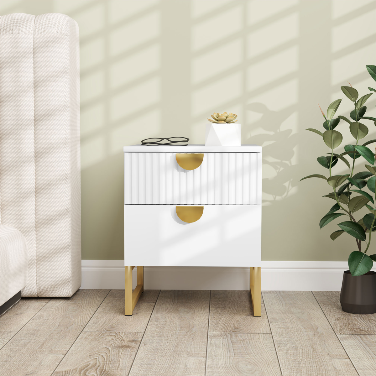 HOMCOM Bedside Table with 2 Drawers for Bedroom, Living Room, White