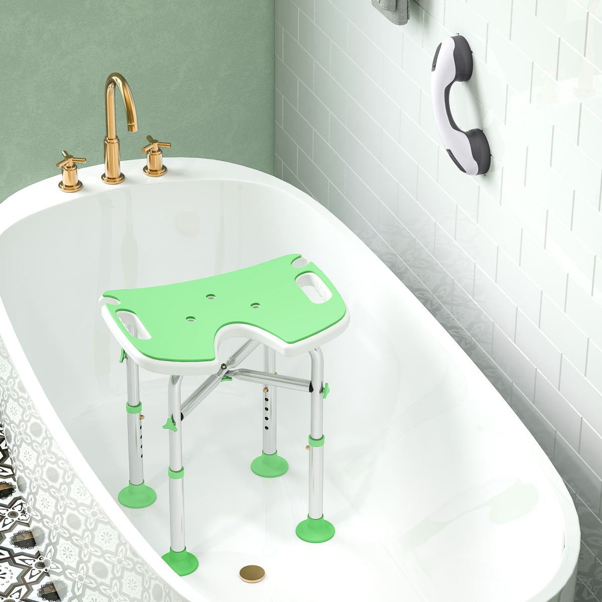HOMCOM Aluminium Shower Stool for Elderly Disabled Non-Slip Bath Stool Green