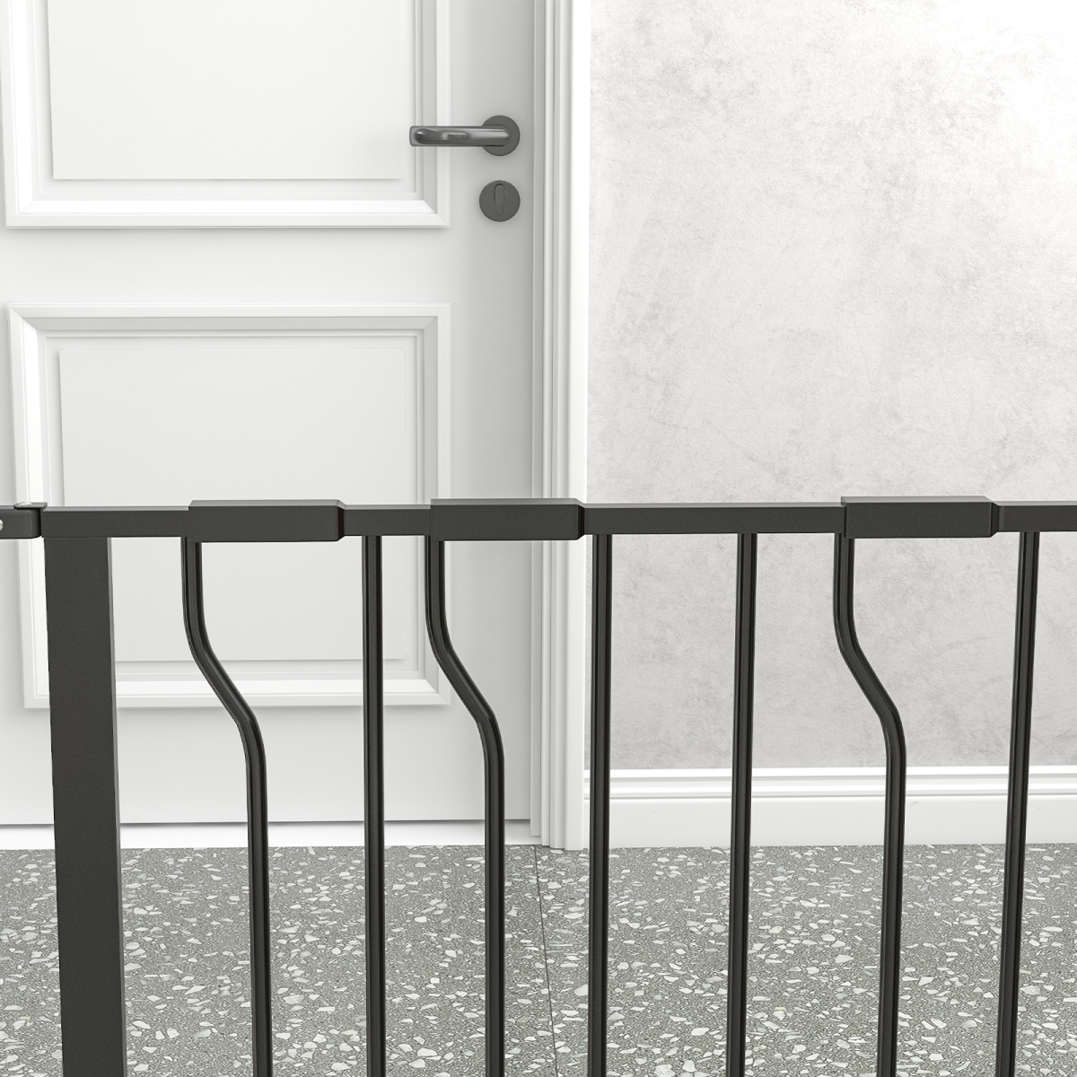 Pet Safety Gate Dog Barrier W/ Door Pressure Fit for Doorways, 75-145W cm, Black
