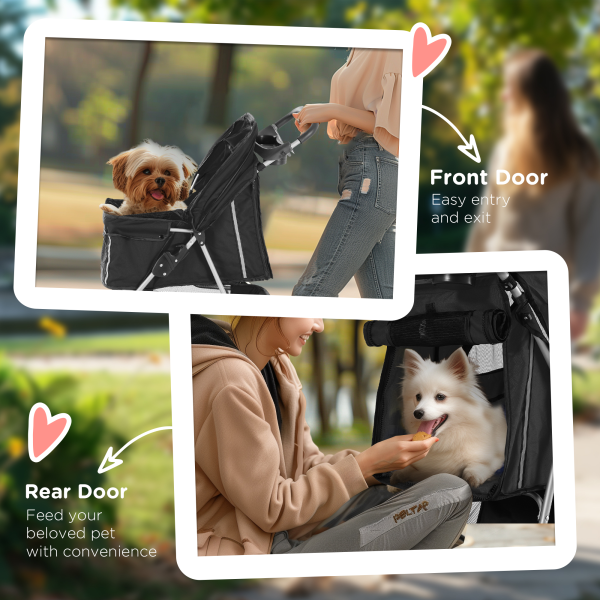 Pet Stroller Pushchair Carrier for Cat Puppy with 3 Wheels Black