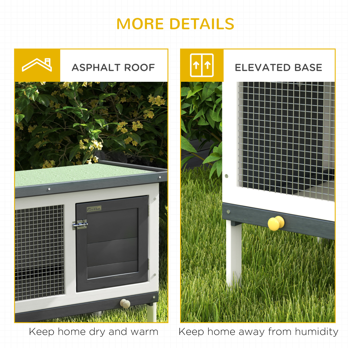 Wooden Rabbit Hutch Small Pet Habitat w/ Dropping Tray Openable Asphalt Roof