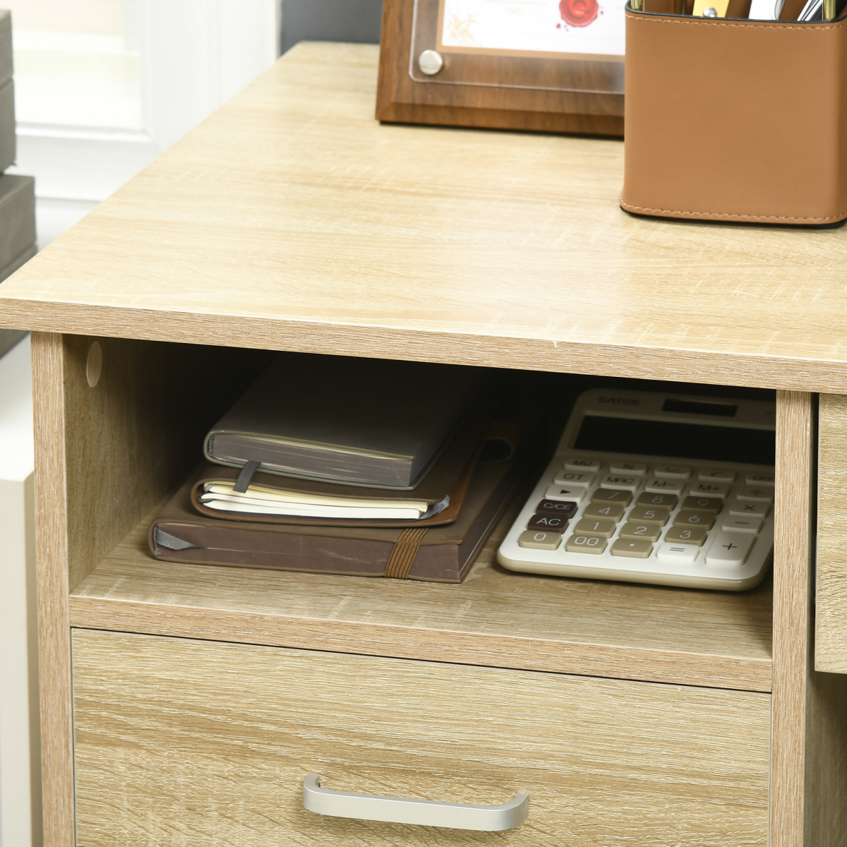 Computer Desk Writing Desk with Five Drawers for Home Office Oak
