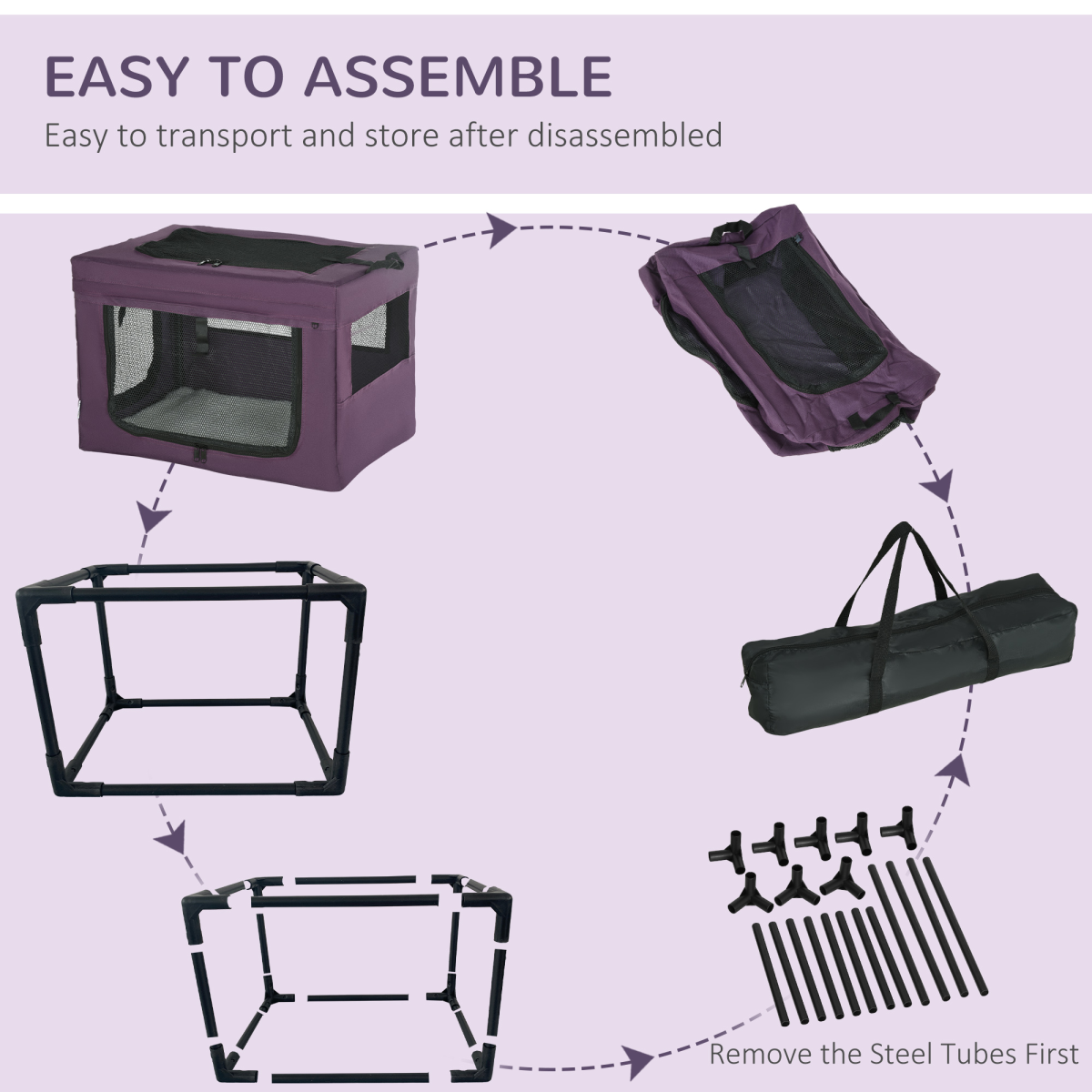 60cm Foldable Pet Carrier Cat Bag w/ Cushion, for Miniature Dogs - Purple