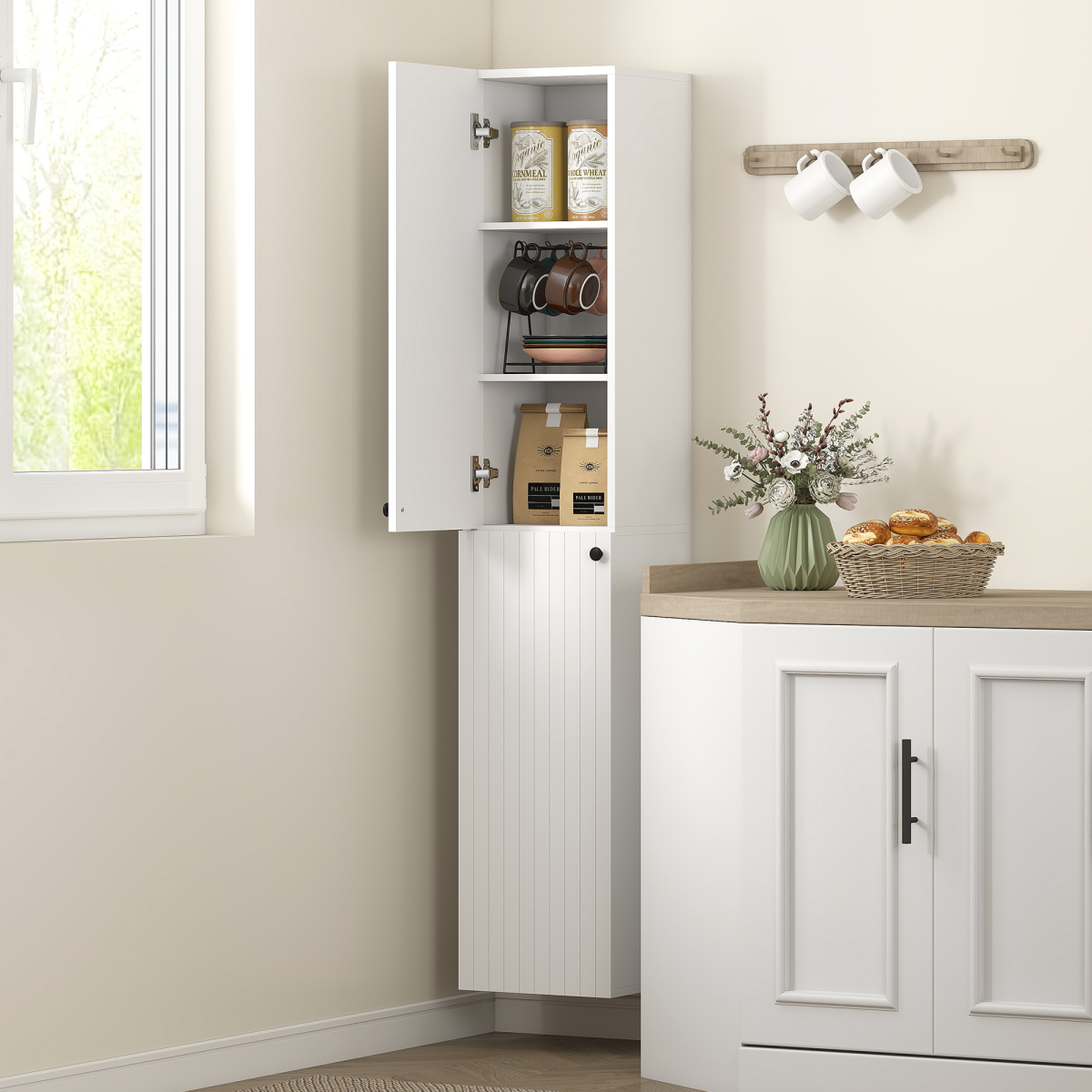 HOMCOM Wall Mounted Slim Bathroom Storage Cabinet with 6-Tier Shelf White