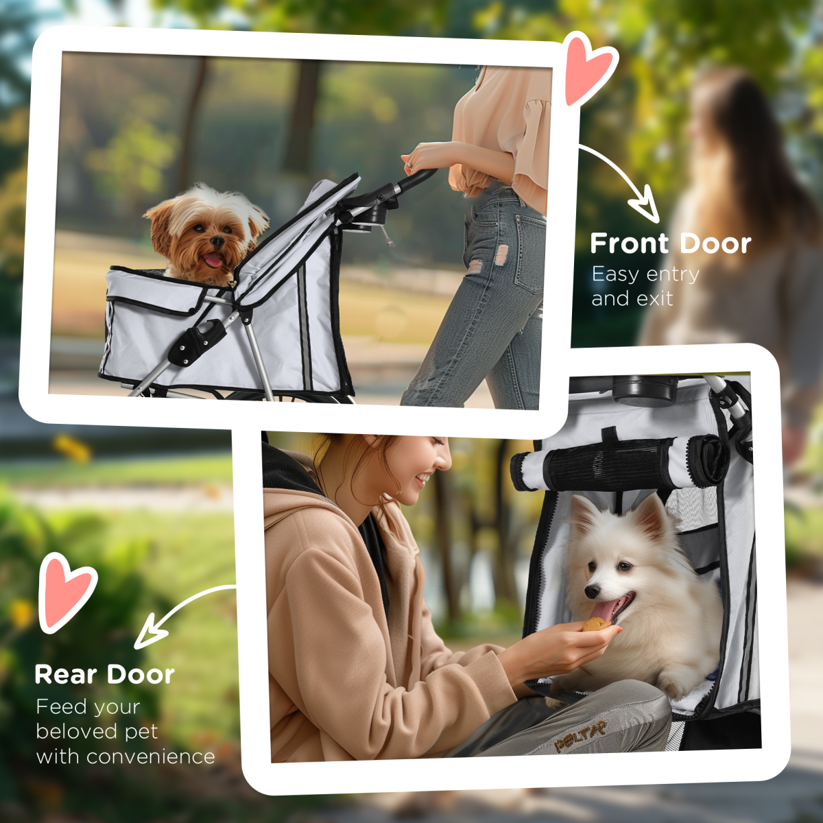 Pet Stroller Cat Dog Basket Zipper Entry Fold Cup Holder Carrier Cart Grey
