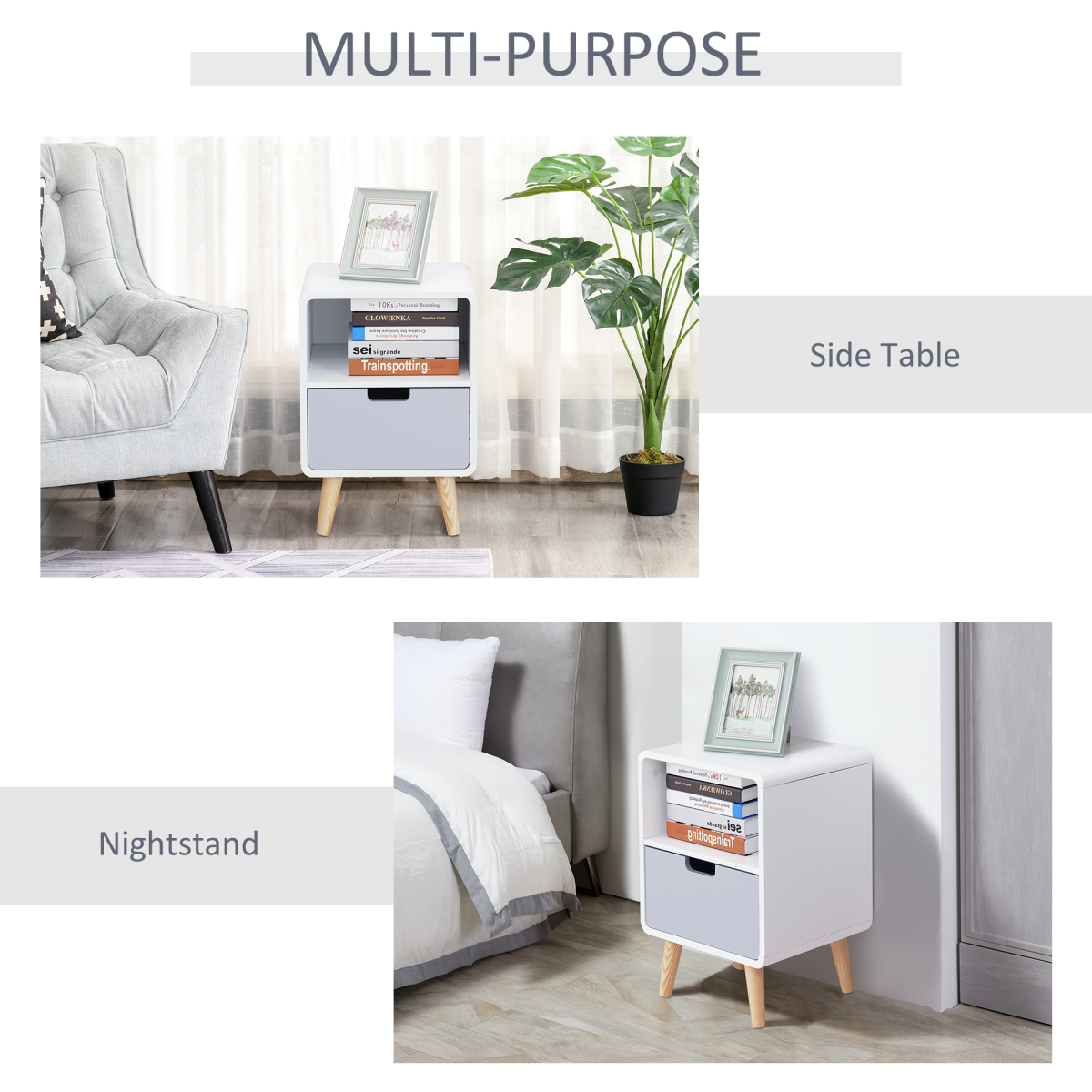 Scandinavian Nordic Style Bedside Table End Nightstand Lamp Desk With Drawer