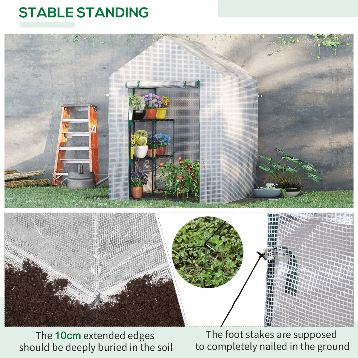 Greenhouse for Outdoor, Gardening 2 Tier Shelf, PE Cover, 143x143x195cm, Green