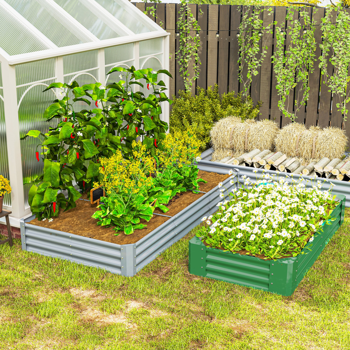 Outsunny Galvanised Raised Garden Bed, 240x120x30cm Raised Bed, Silver
