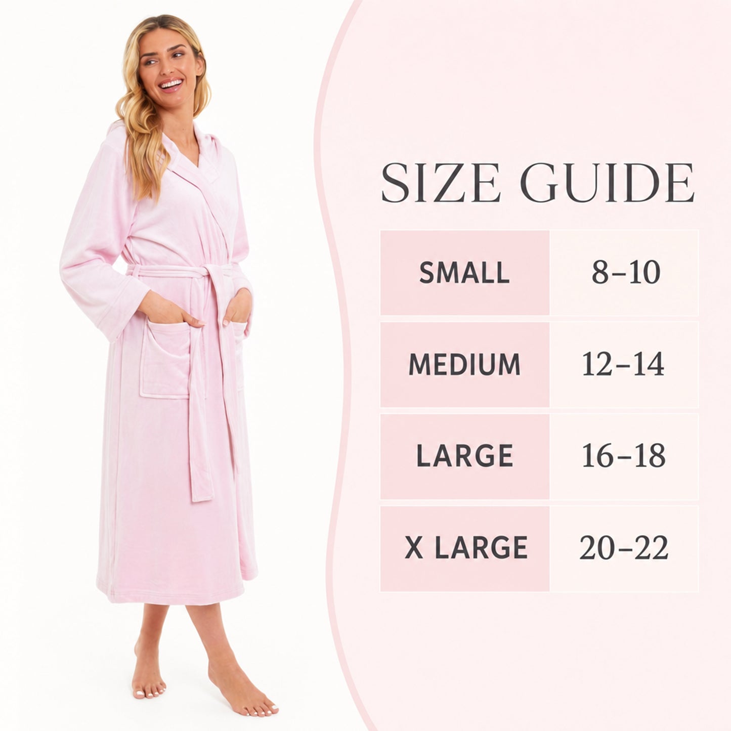 Daisy Dreamer Women's Hooded Velour Bathrobe Ultra Soft Luxurious Pink And Grey Cosy Super Soft Hotel-Style Robe